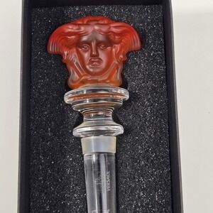 Versace Rosenthal Amber Medusa Crystal Wine Bottle Stopper Box Luxury Barware